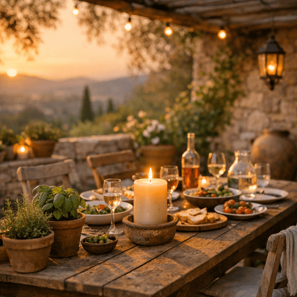 Soirée d'été sur une terrasse provençale, éloigner les moustiques naturellement