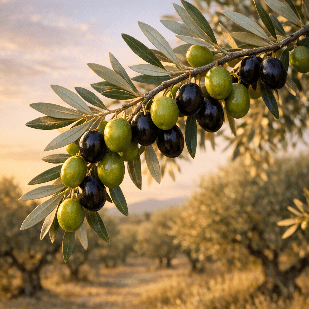 Branche d'olivier chargée d'olives, protection naturelle de l'olivier contre la mouche de l'olive