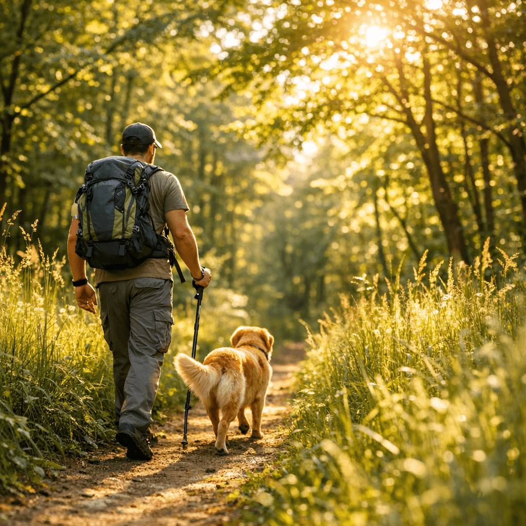 Promenade en forêt avec un chien, prévention naturelle des tiques