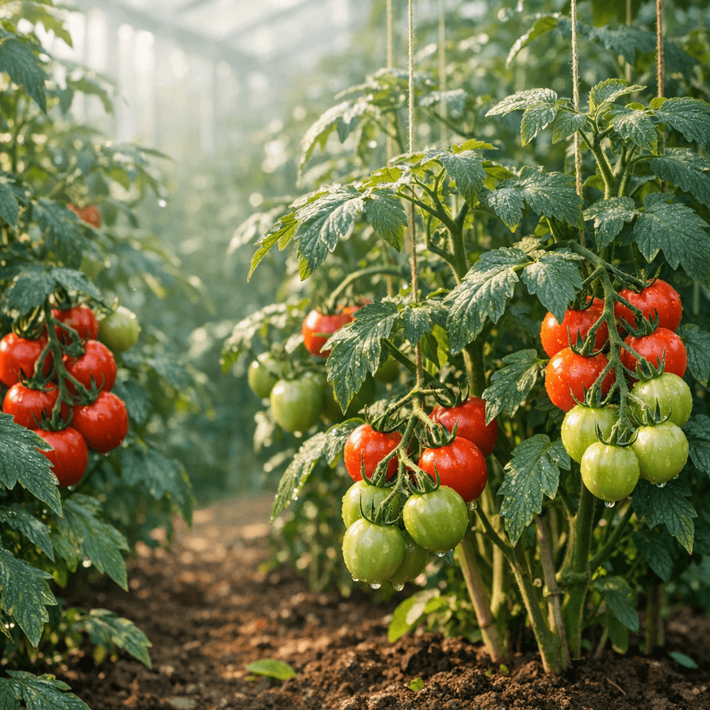 Plants de tomates sains, protégés naturellement des aleurodes (mouches blanches)